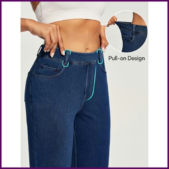 High Waisted Pull On Straight Leg Jeans Stretchy Denim Pants Women's - Picture 6 of 7